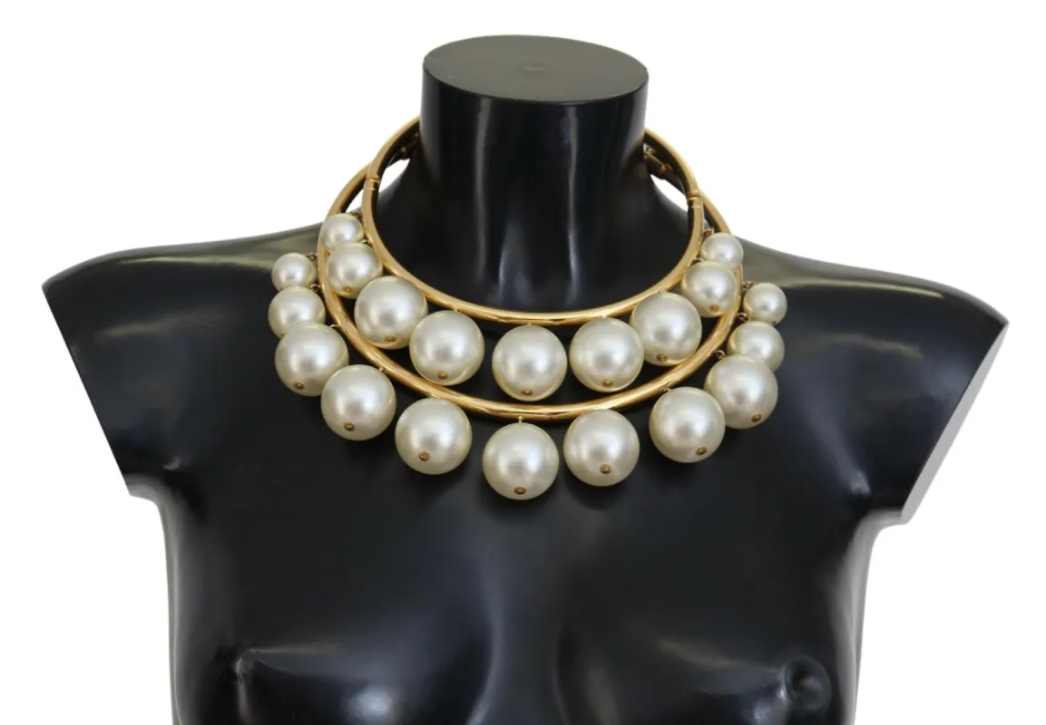 Elegant Faux Pearl Embellished Gold Choker sold by Louxly