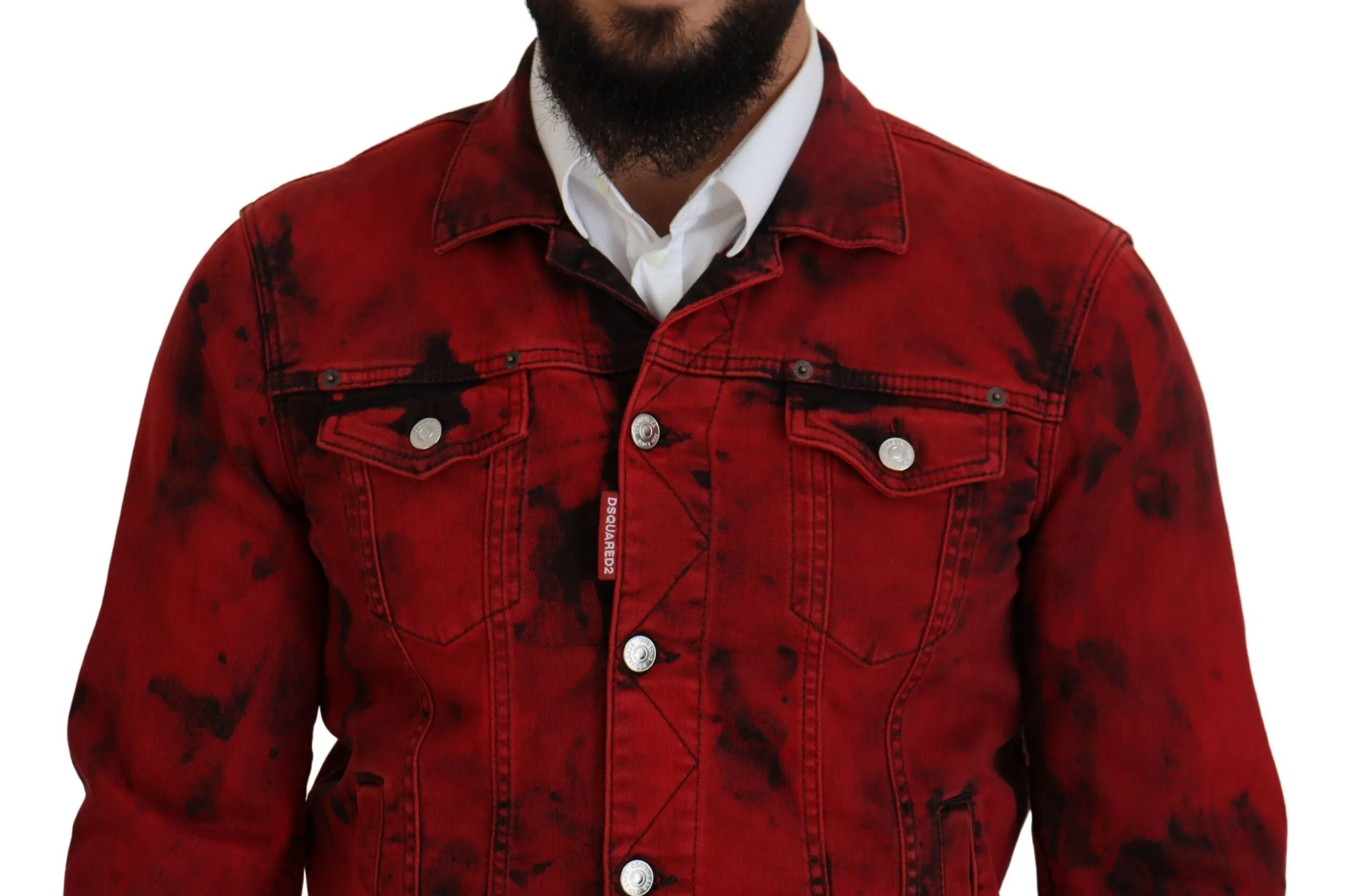 Red Black Tie Dye Collared Men Denim Jacket sold by Louxly product image thumbnail 4