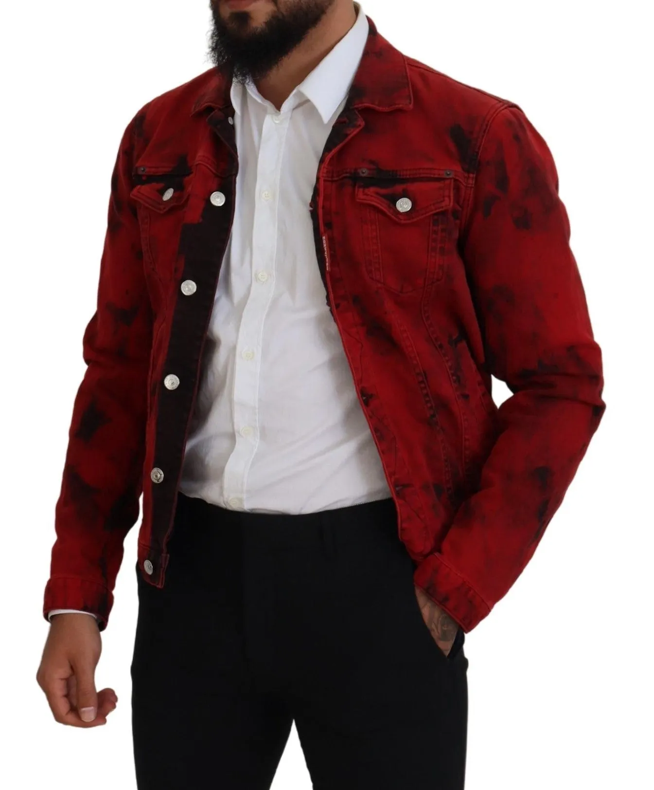 Red Black Tie Dye Collared Men Denim Jacket sold by Louxly product image thumbnail 5