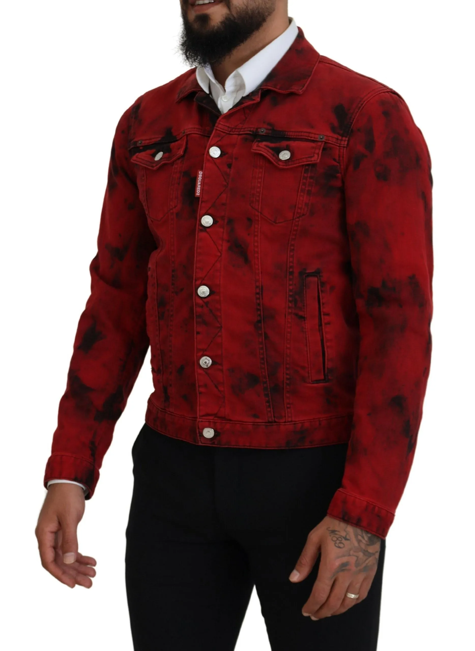 Red Black Tie Dye Collared Men Denim Jacket sold by Louxly product image thumbnail 2