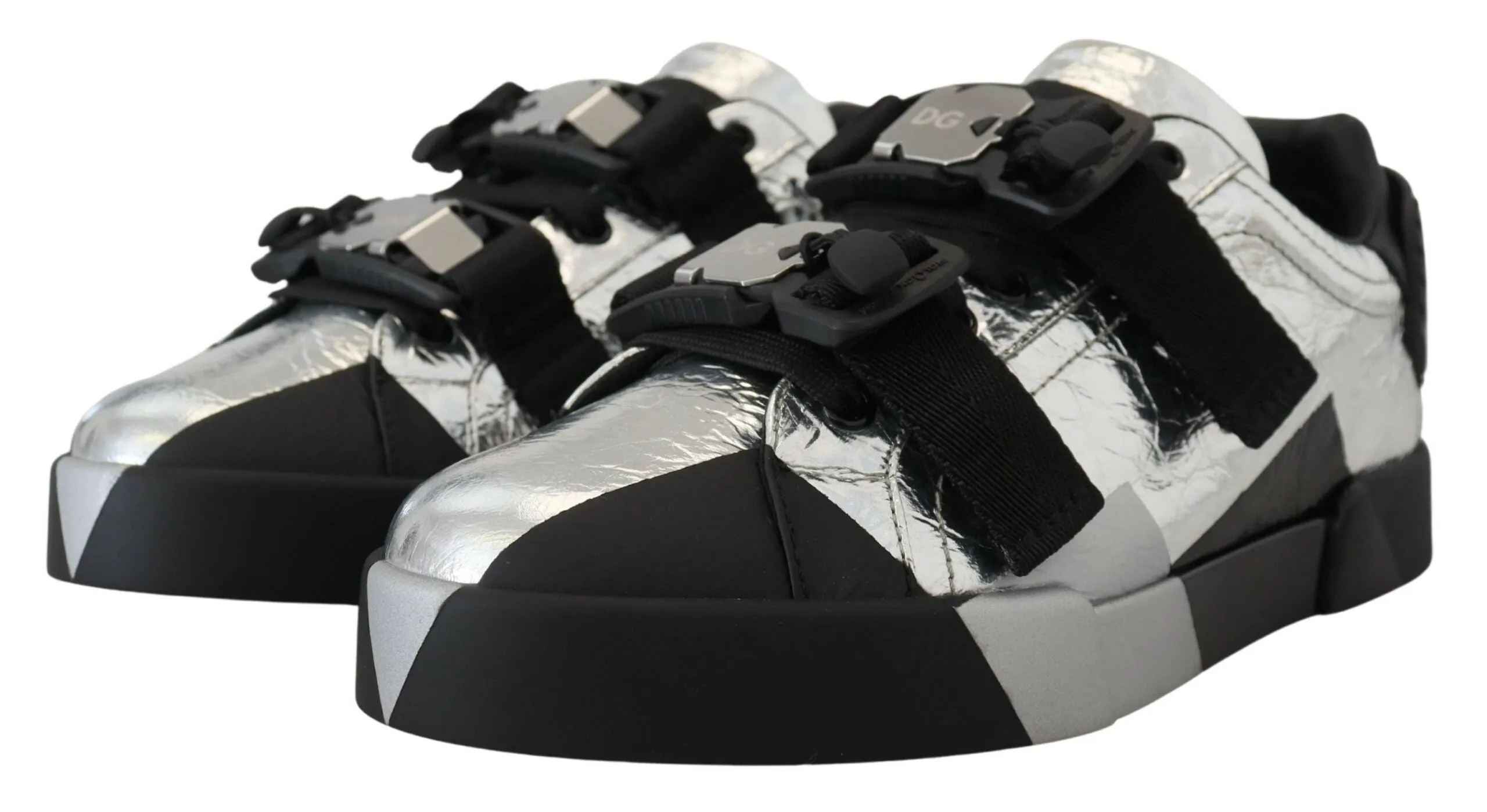 Exclusive Silver and Black Low Top Leather Sneakers sold by Louxly product image thumbnail 2