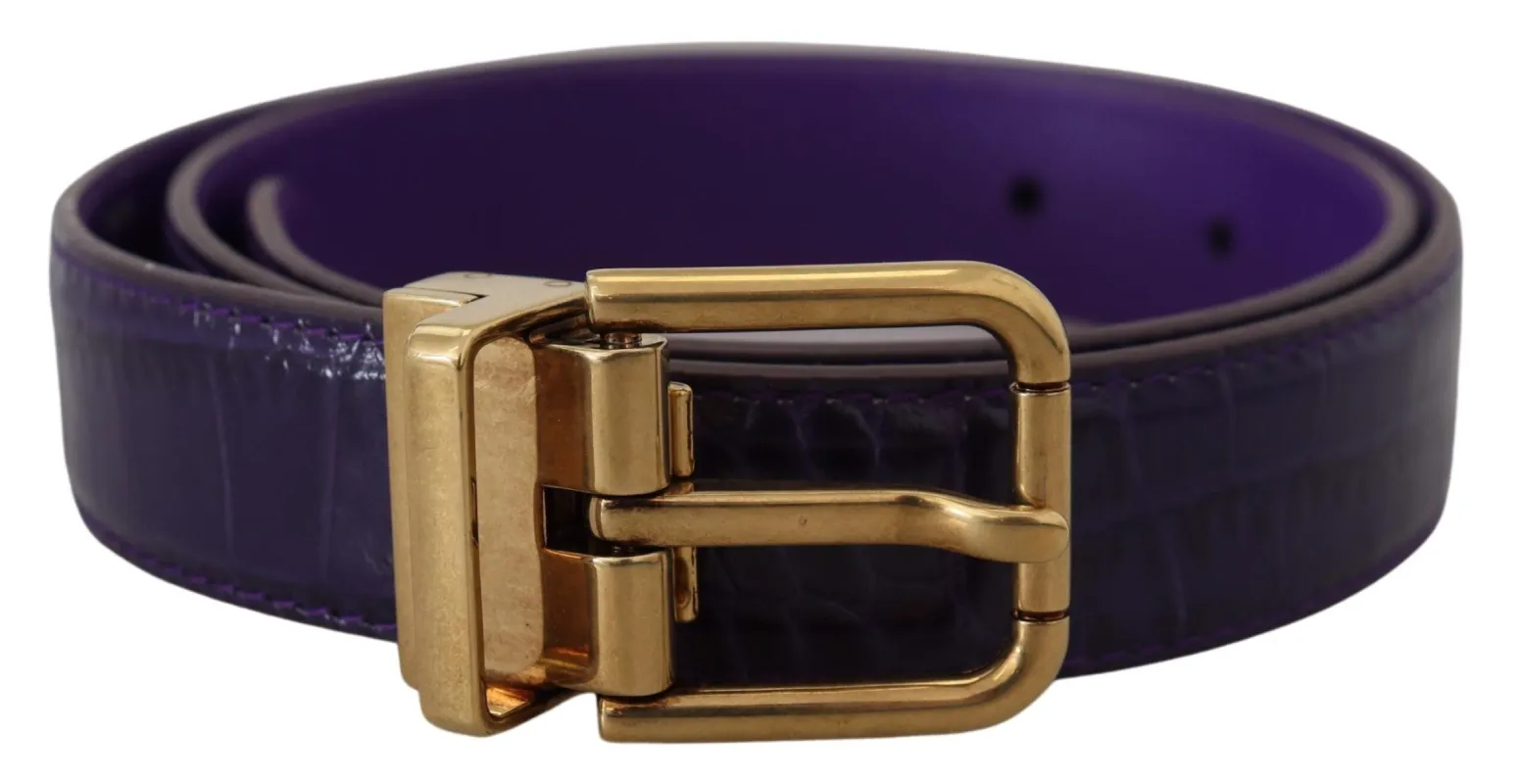 Purple Exotic Leather Gold Metal Buckle Belt sold by Louxly