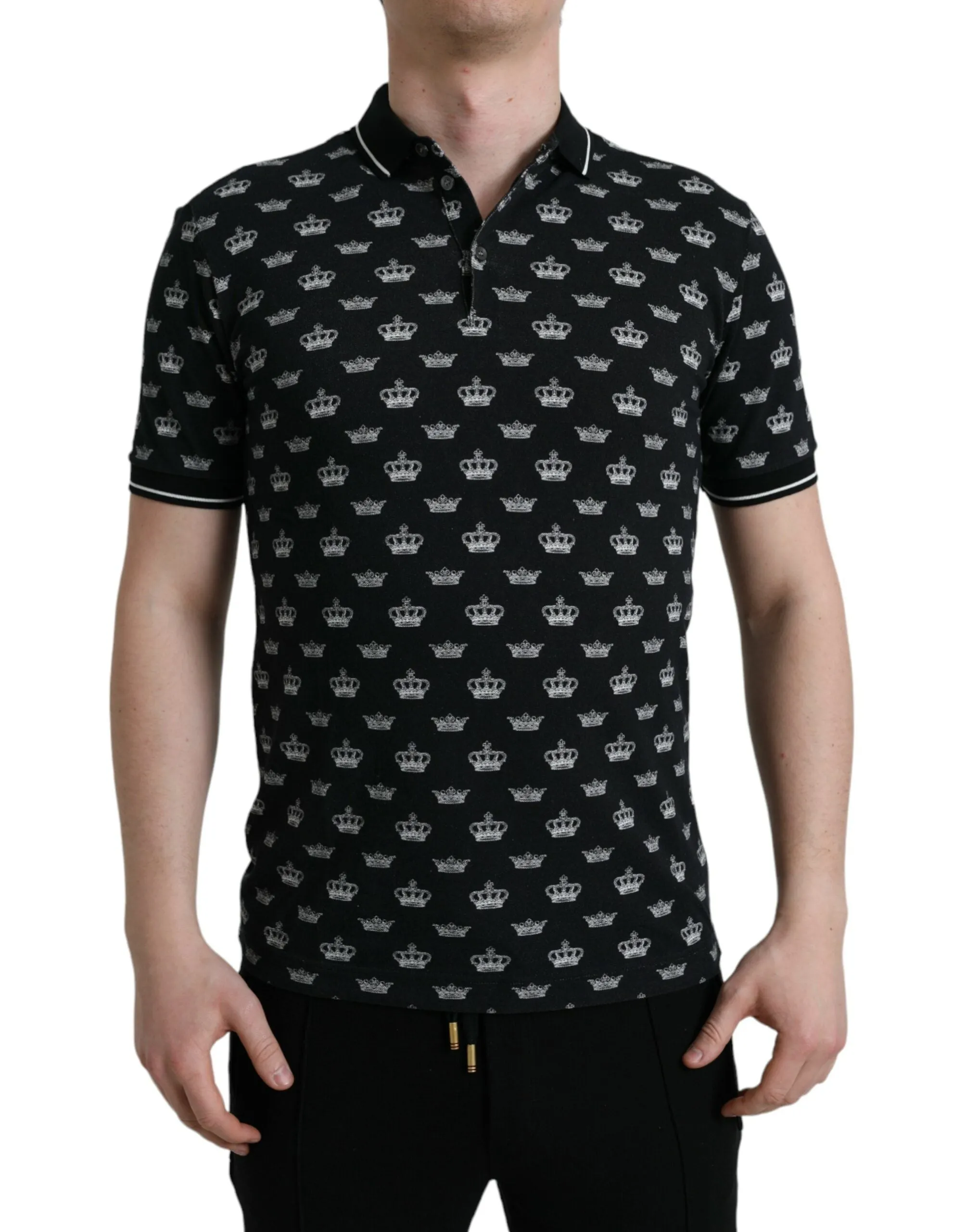Elegant Crown Motif Cotton Polo Tee sold by Louxly
