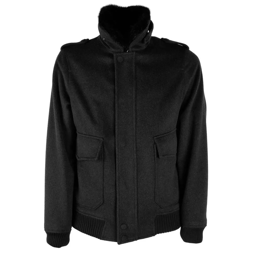 Elegant Virgin Wool Men's Bomber with Fur Collar sold by Louxly product image thumbnail 3