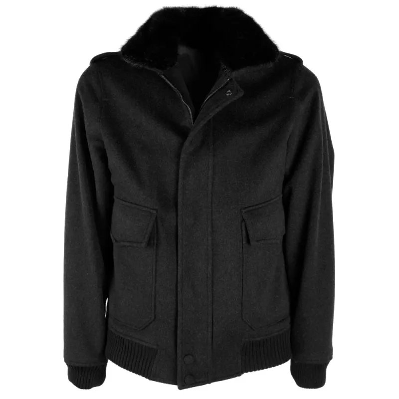 Elegant Virgin Wool Men's Bomber with Fur Collar sold by Louxly