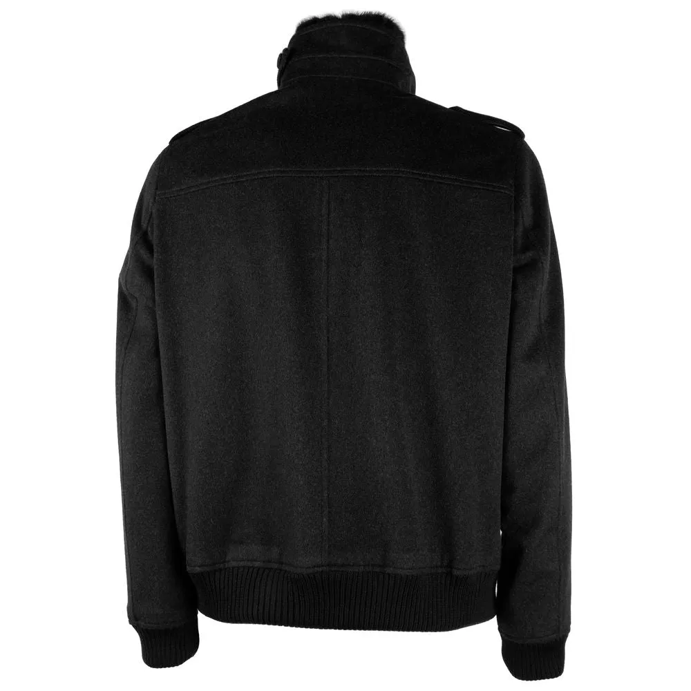Elegant Virgin Wool Men's Bomber with Fur Collar sold by Louxly product image thumbnail 2