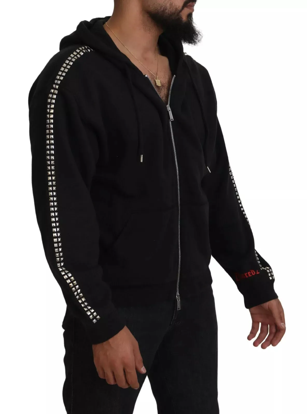 Black Embellished Full Zip Hooded Sweater sold by Louxly product image thumbnail 2