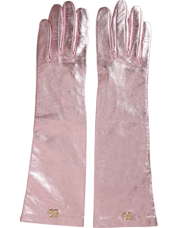 Pink Laminated Logo Mid Arm Length Gloves sold by Louxly