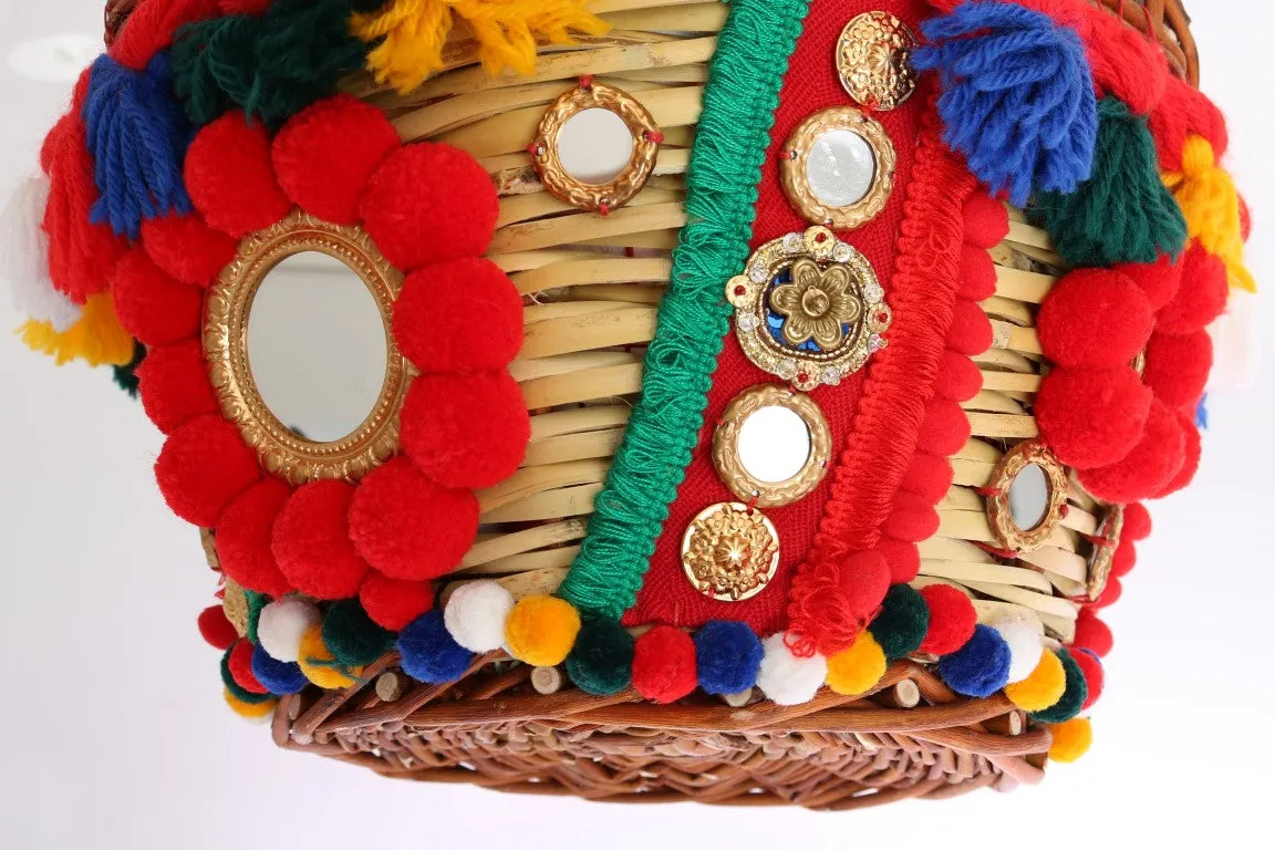 Elegant Beige Straw & Exotic Skins Pom Pom Tote sold by Louxly product image thumbnail 5