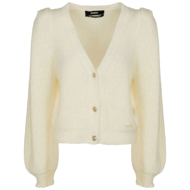 Elegant V-Neck Cardigan with Golden Accents sold by Louxly
