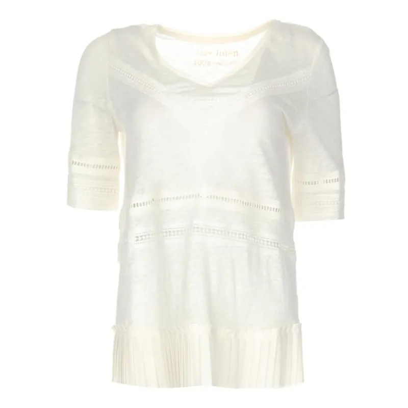 Chic Linen Crochet Detail T-Shirt sold by Louxly