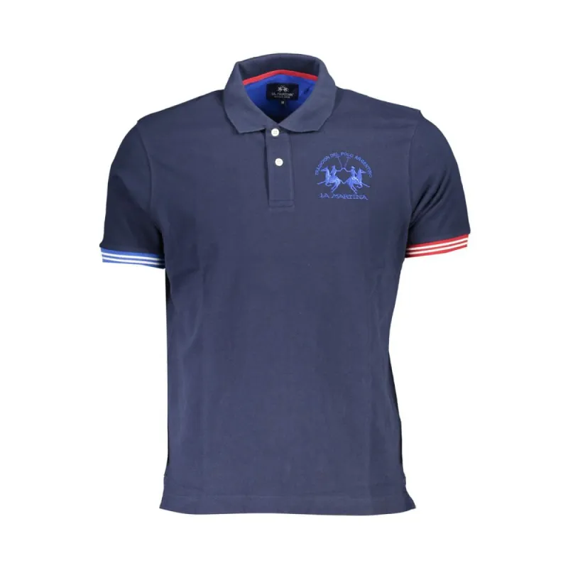 Elegant Blue Contrast Detail Polo Shirt sold by Louxly