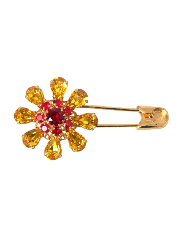 Gold Brass Floral Crystal Jewelry Brooch Pin sold by Louxly