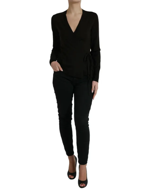 Elegant Black Virgin Wool Cardigan sold by Louxly