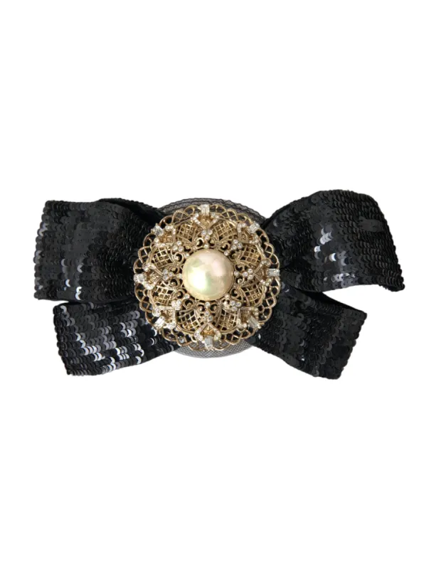 Black Sequin Pearl Handmade Brooch Hair Pin sold by Louxly