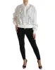 Elegant White Silk Bomber Jacket sold by Louxly