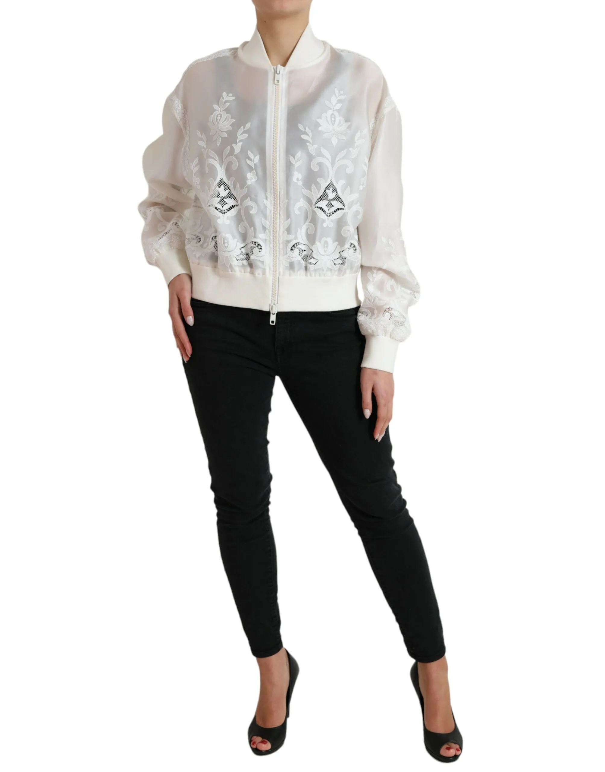 Elegant White Silk Bomber Jacket sold by Louxly product image thumbnail 2