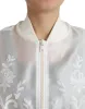 Elegant White Silk Bomber Jacket sold by Louxly