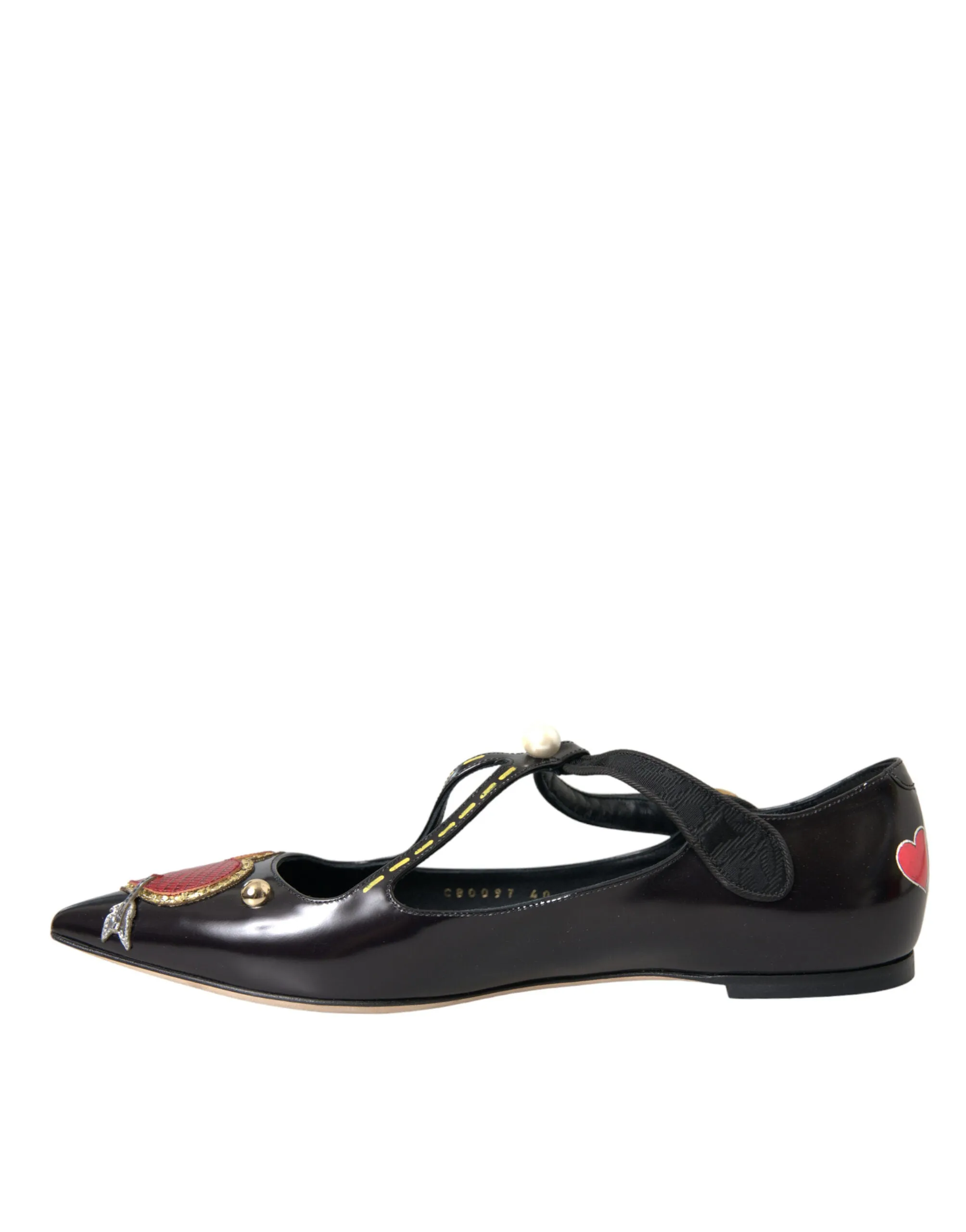 Black Leather Heart Embellished Loafers Shoes sold by Louxly product image thumbnail 5