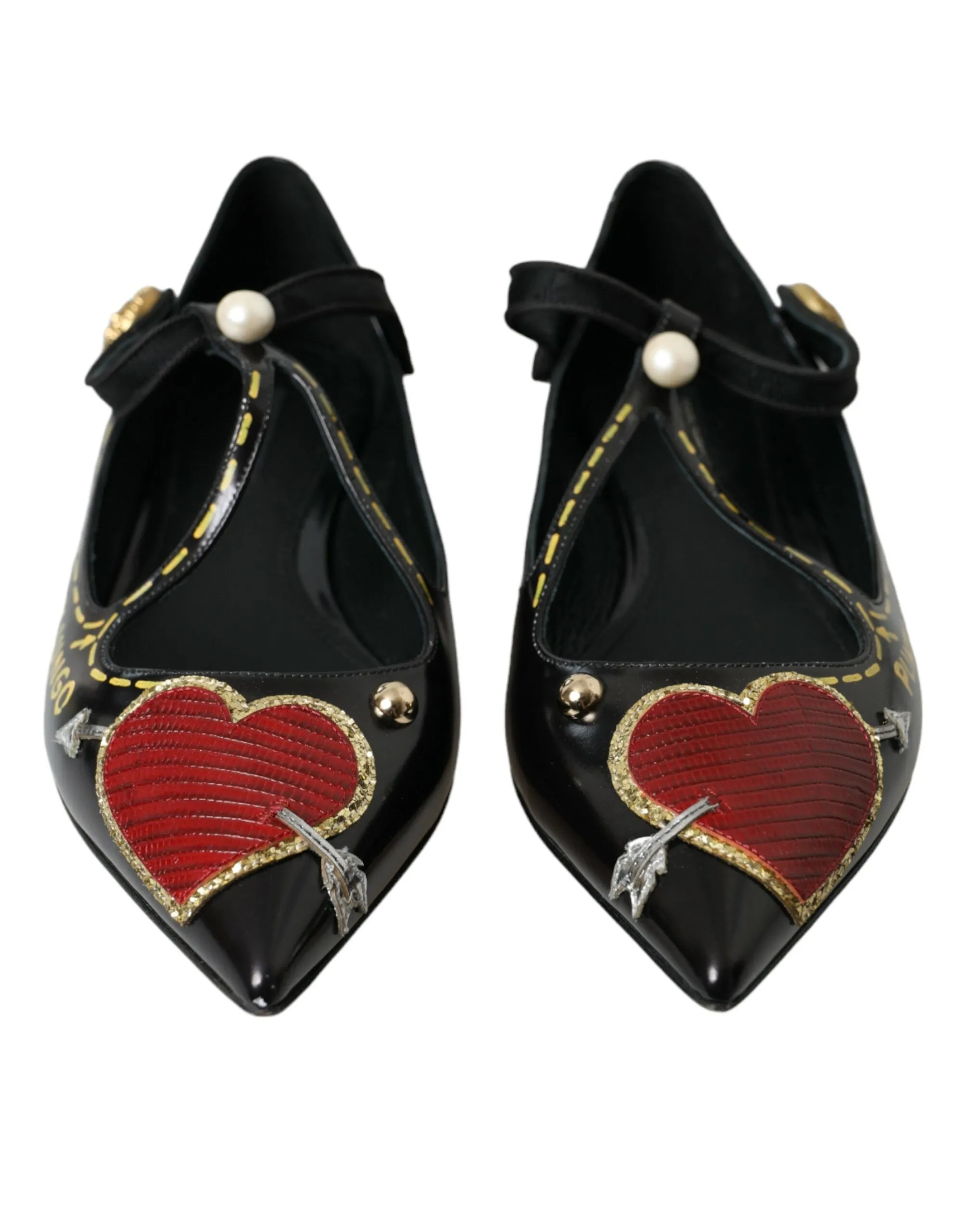 Black Leather Heart Embellished Loafers Shoes sold by Louxly product image thumbnail 2