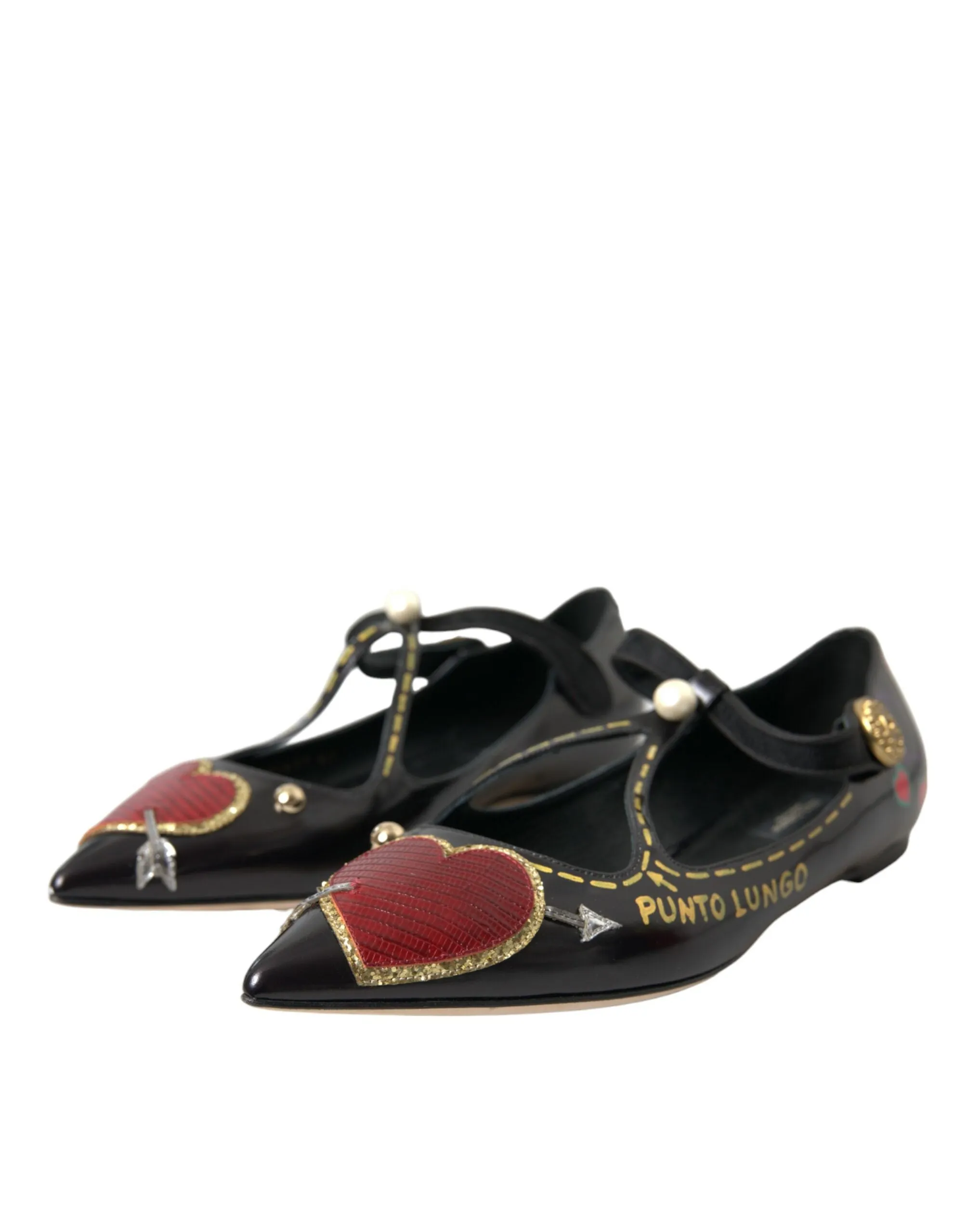 Black Leather Heart Embellished Loafers Shoes sold by Louxly product image thumbnail 3