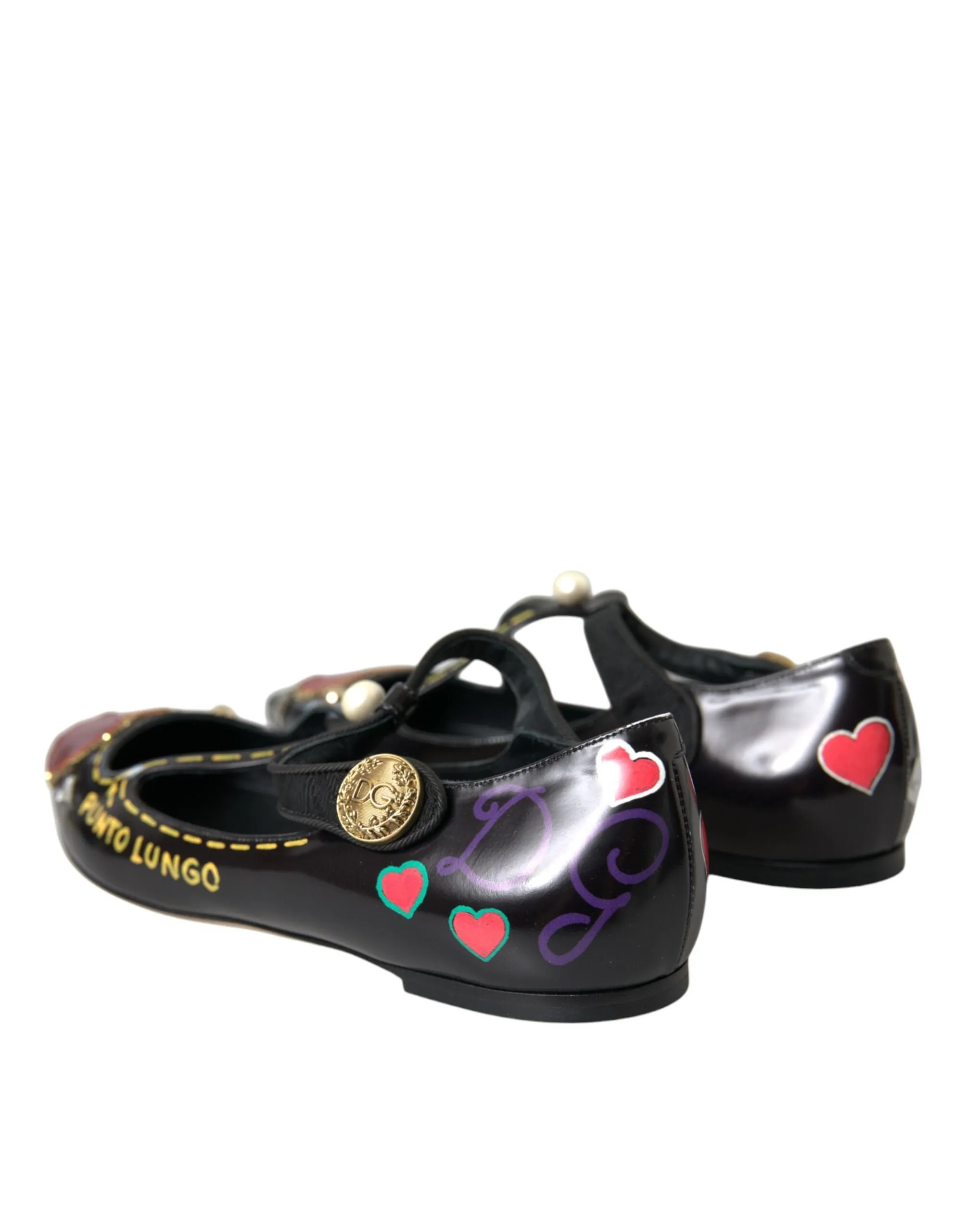 Black Leather Heart Embellished Loafers Shoes sold by Louxly product image thumbnail 4