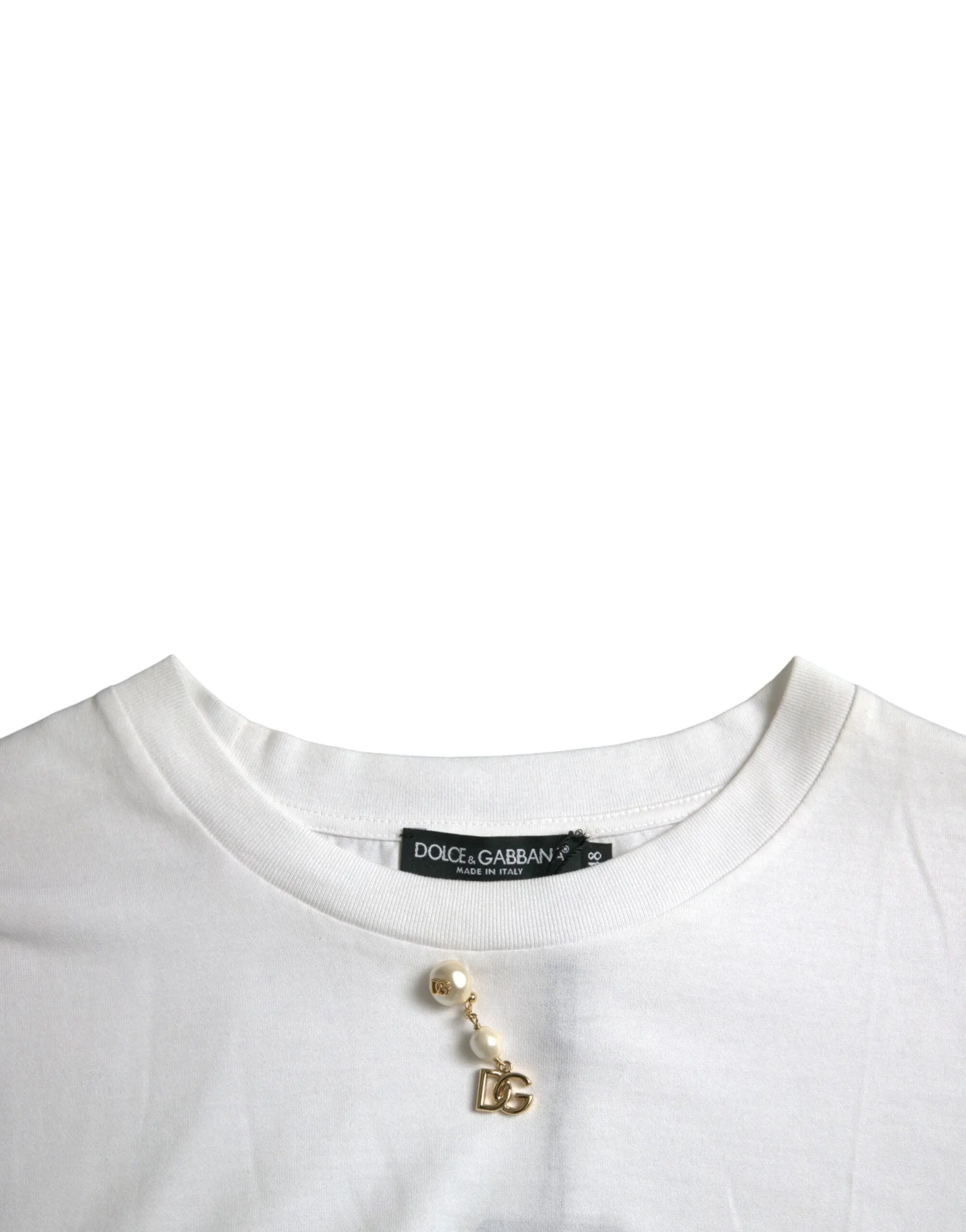 White Embellished Cotton Crew Neck T-shirt sold by Louxly product image thumbnail 3