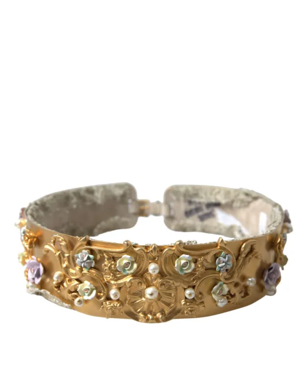 Elegant Gold-Tone Faux Pearl Floral Belt sold by Louxly