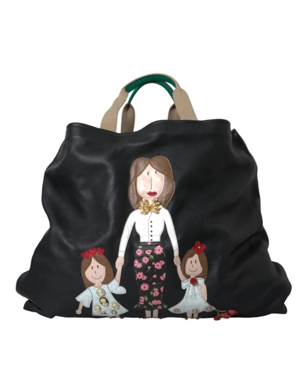 Black Leather #DGFamily Patch Shopping Tote Bag sold by Louxly