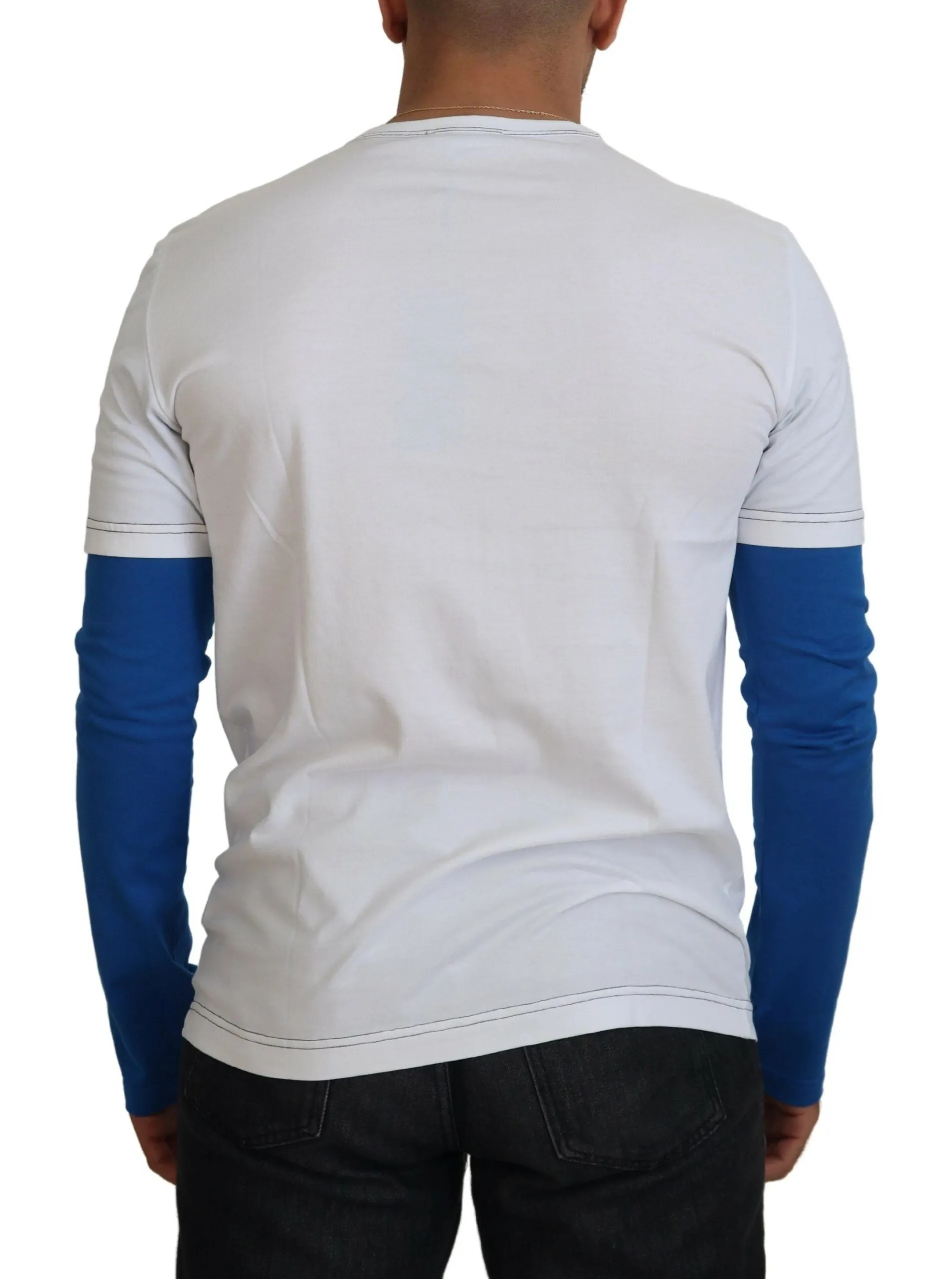 Elegant Blue and White Crewneck Cotton Sweater sold by Louxly product image thumbnail 3