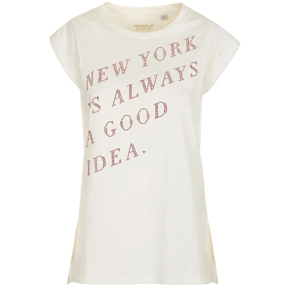 Elegant Rhinestone Studded White Tee sold by Louxly