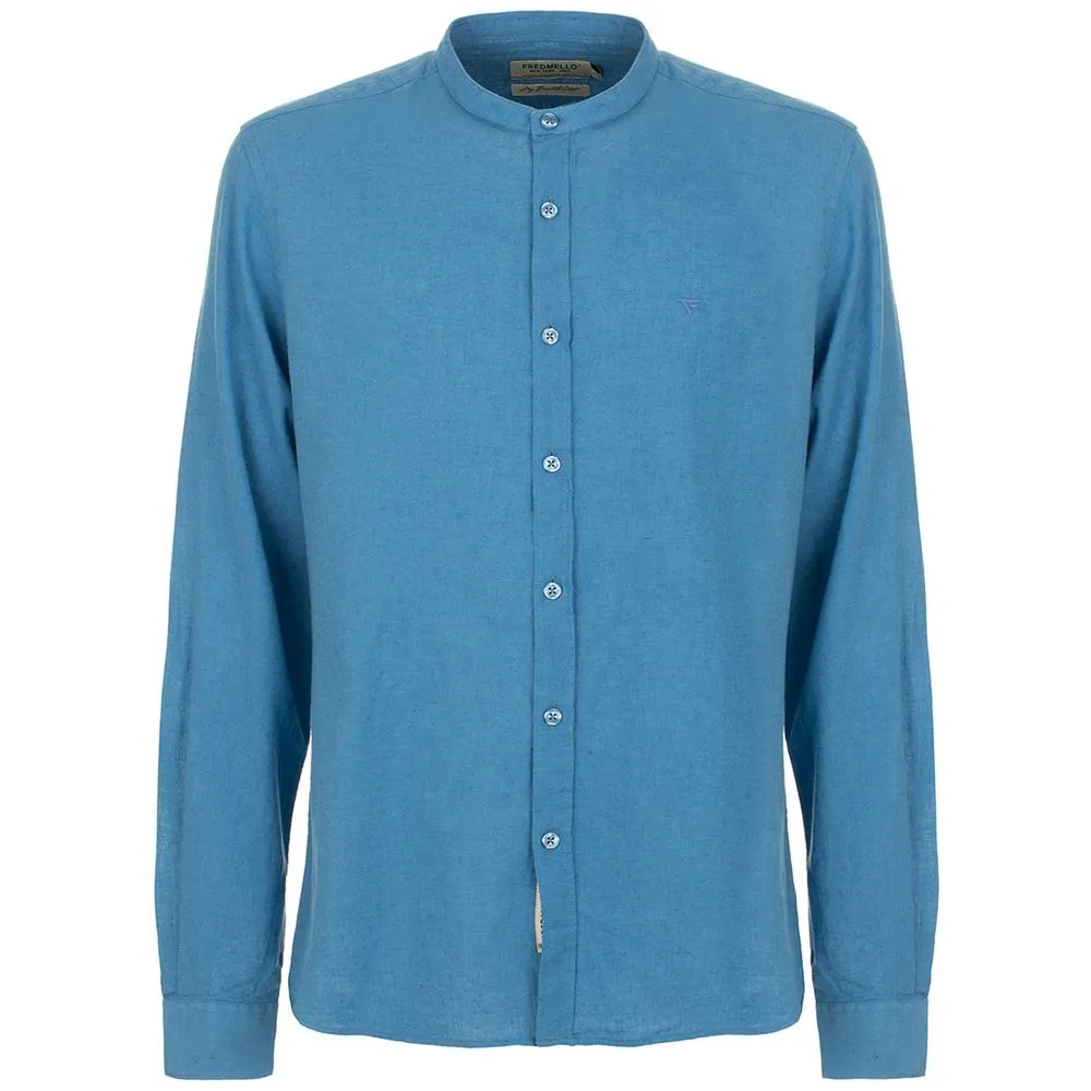Elegant Light Blue Linen-Cotton Blend Shirt sold by Louxly