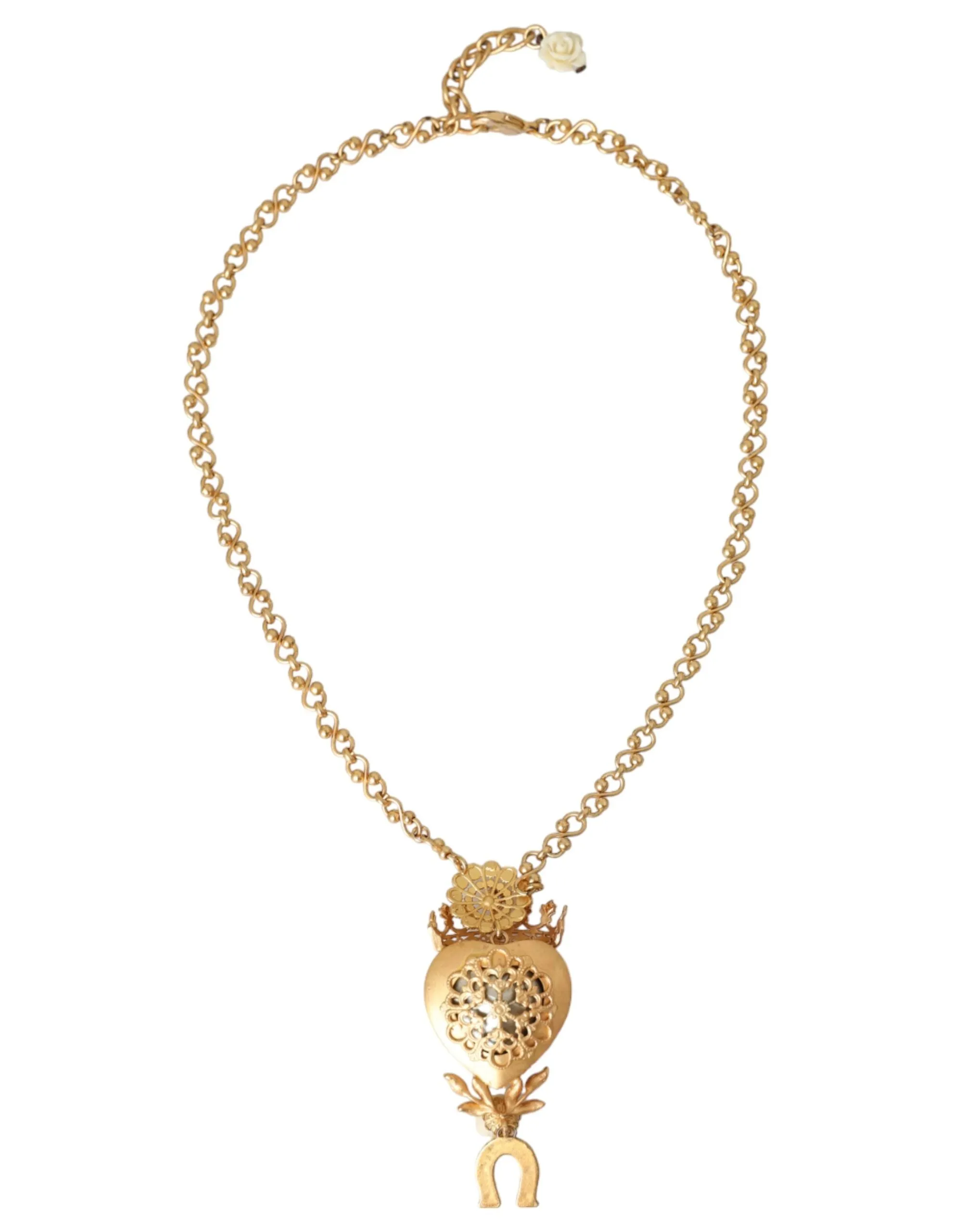 Gold Brass Chain Sacred Heart Crystal Charm Necklace sold by Louxly product image thumbnail 5