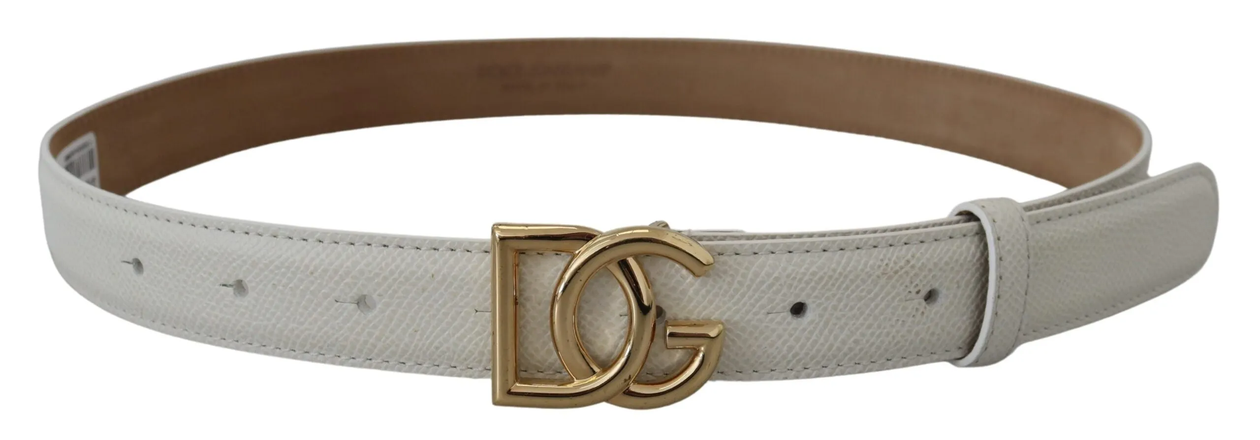 White Leather Gold DG Logo Buckle Belt Women sold by Louxly product image thumbnail 4