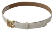 White Leather Gold DG Logo Buckle Belt Women sold by Louxly