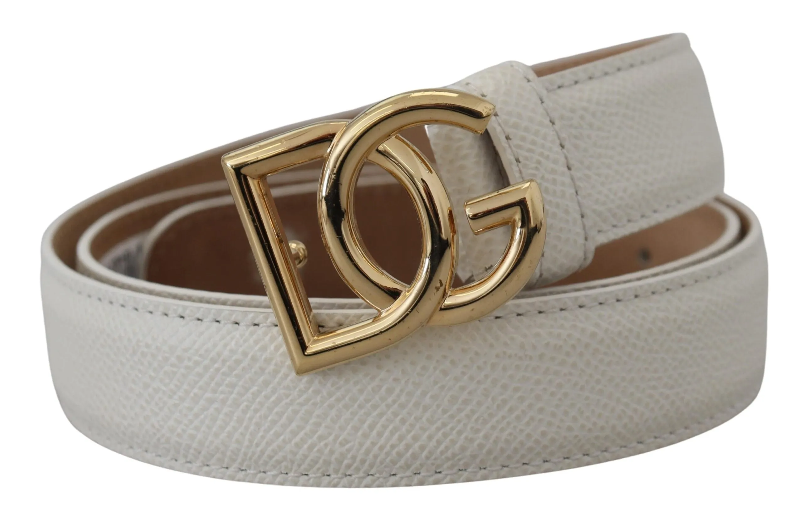 White Leather Gold DG Logo Buckle Belt Women sold by Louxly product image thumbnail 3