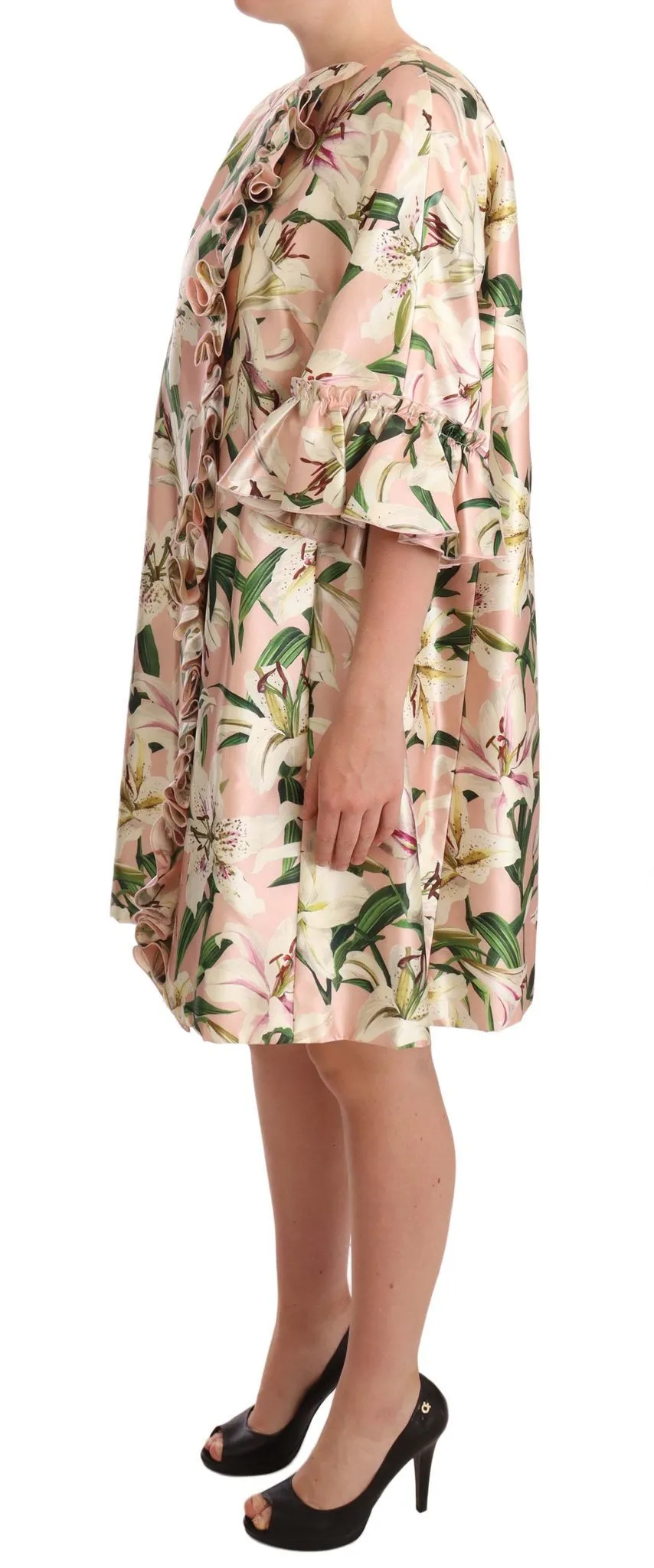 Elegant Floral Ruffled Silk Long Coat sold by Louxly product image thumbnail 3