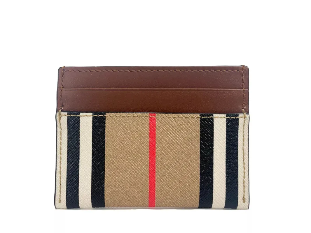 Sandon Tan Canvas Check Printed Leather Slim Card Case Wallet sold by Louxly