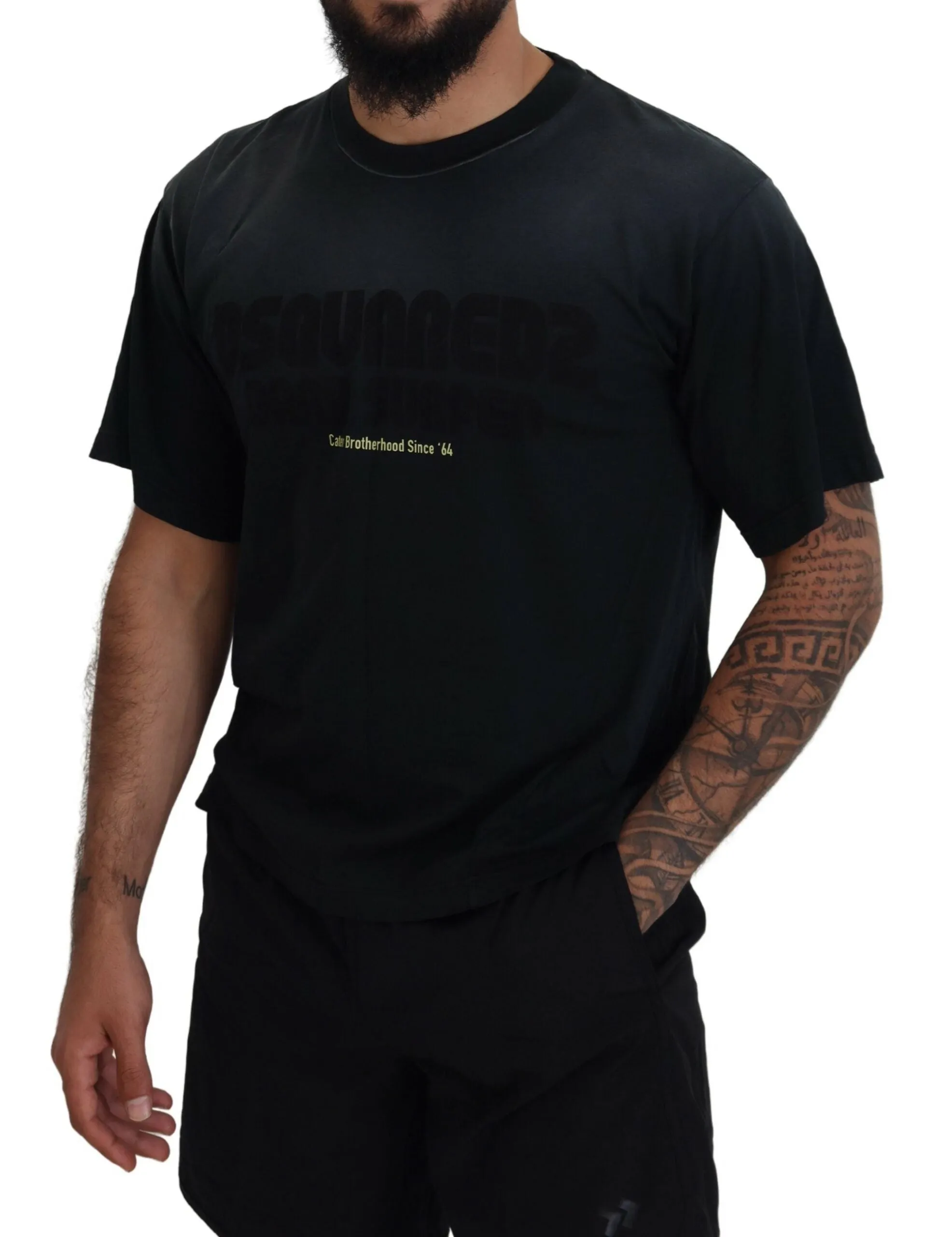 Black Cotton Short Sleeves Crewneck T-shirt sold by Louxly product image thumbnail 5