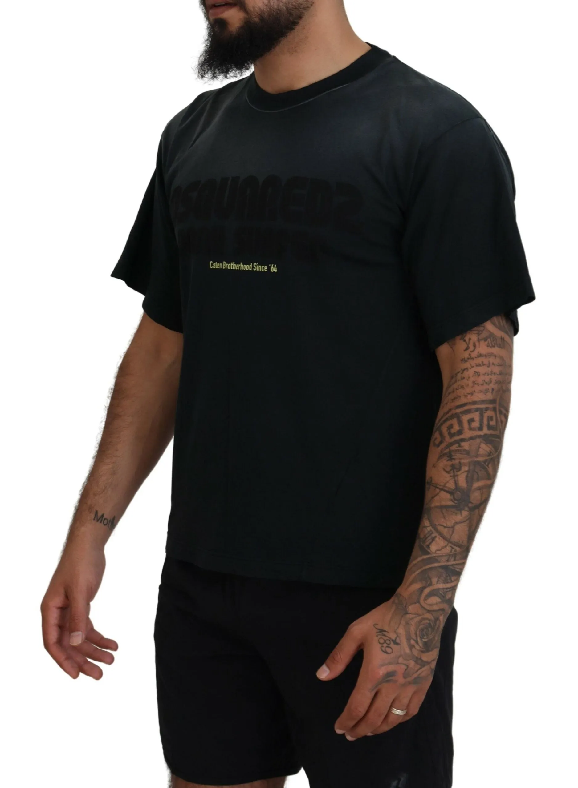 Black Cotton Short Sleeves Crewneck T-shirt sold by Louxly product image thumbnail 2