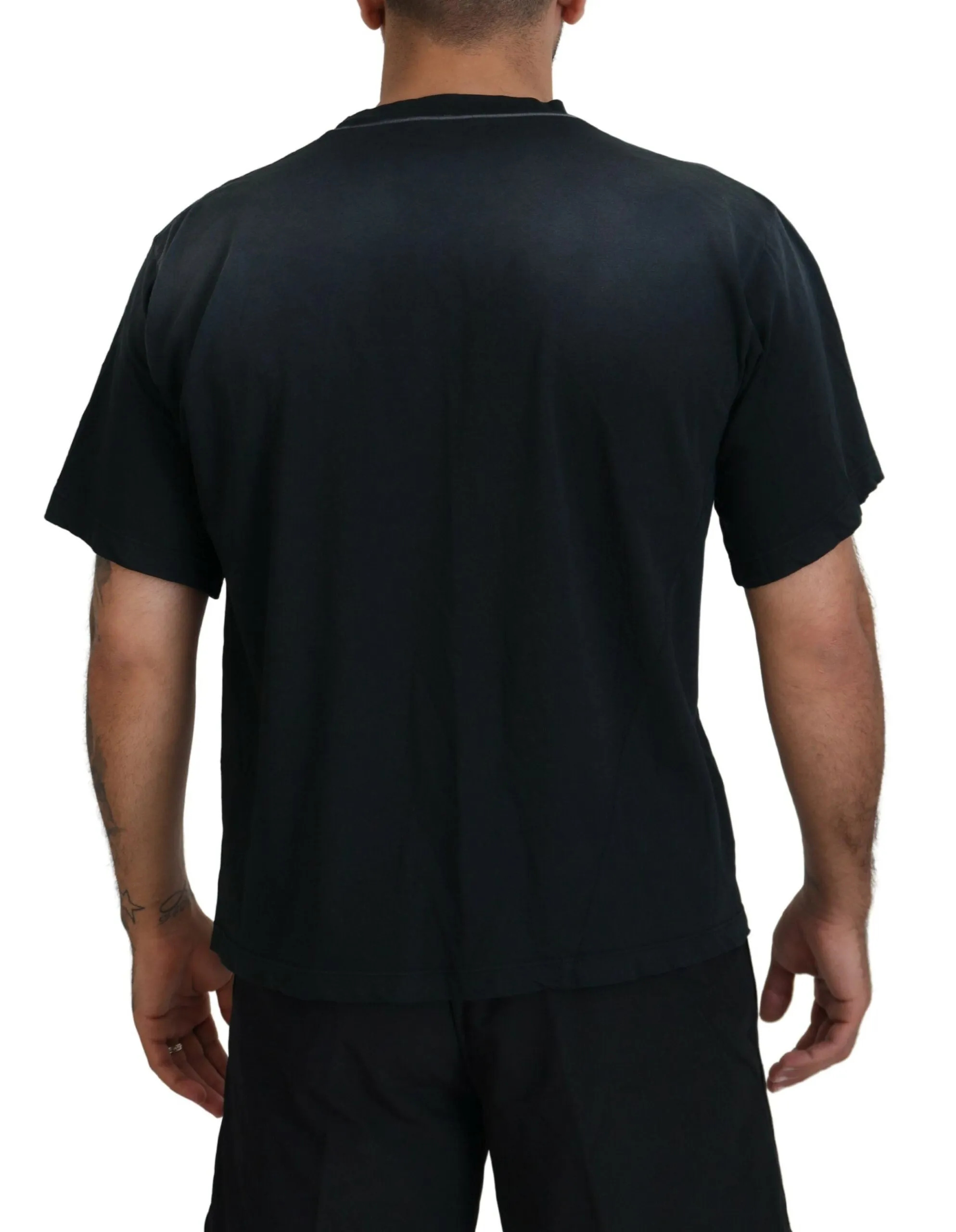 Black Cotton Short Sleeves Crewneck T-shirt sold by Louxly product image thumbnail 3