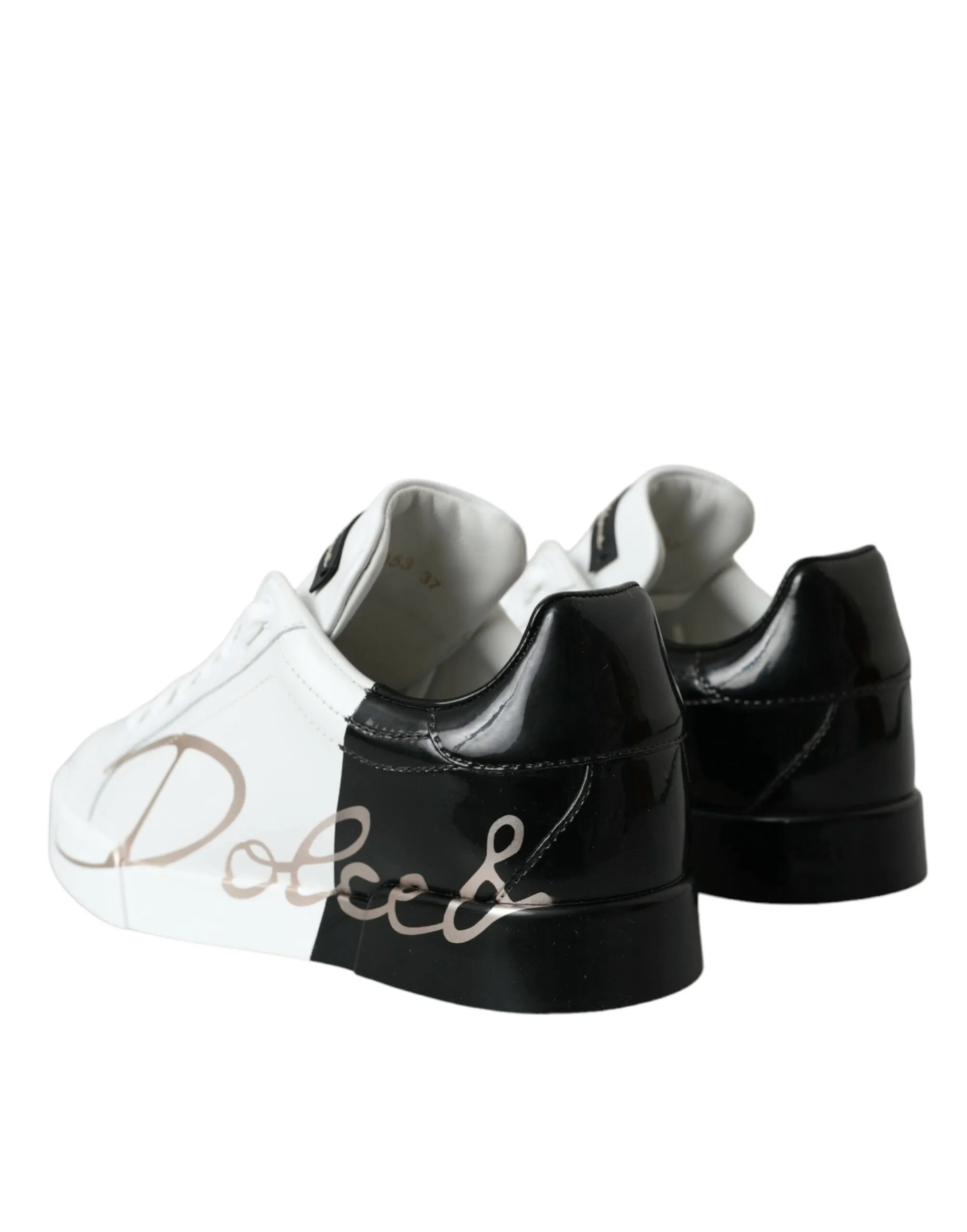 White Black Portofino Low Top Leather Sneakers Shoes sold by Louxly product image thumbnail 4