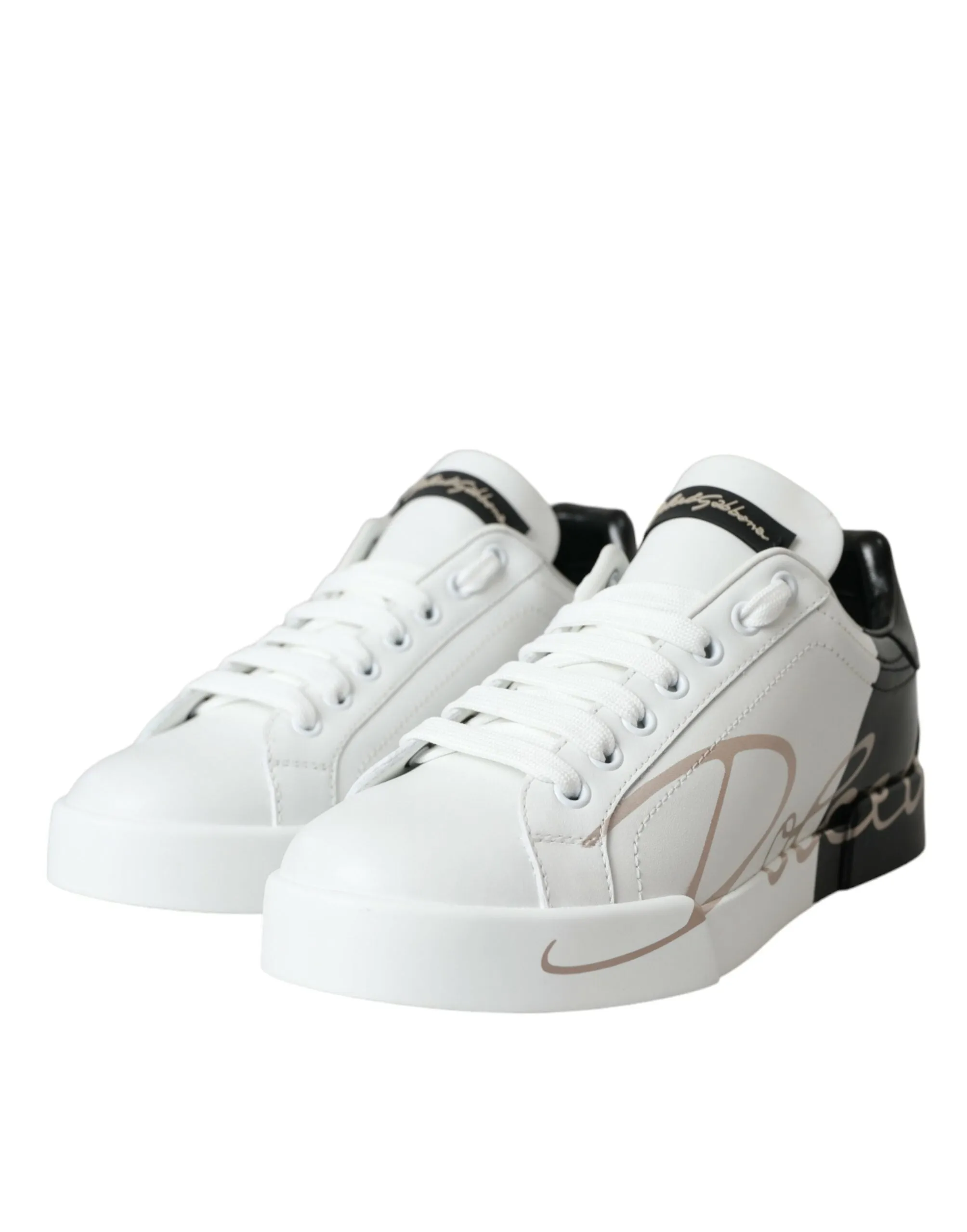 White Black Portofino Low Top Leather Sneakers Shoes sold by Louxly product image thumbnail 3