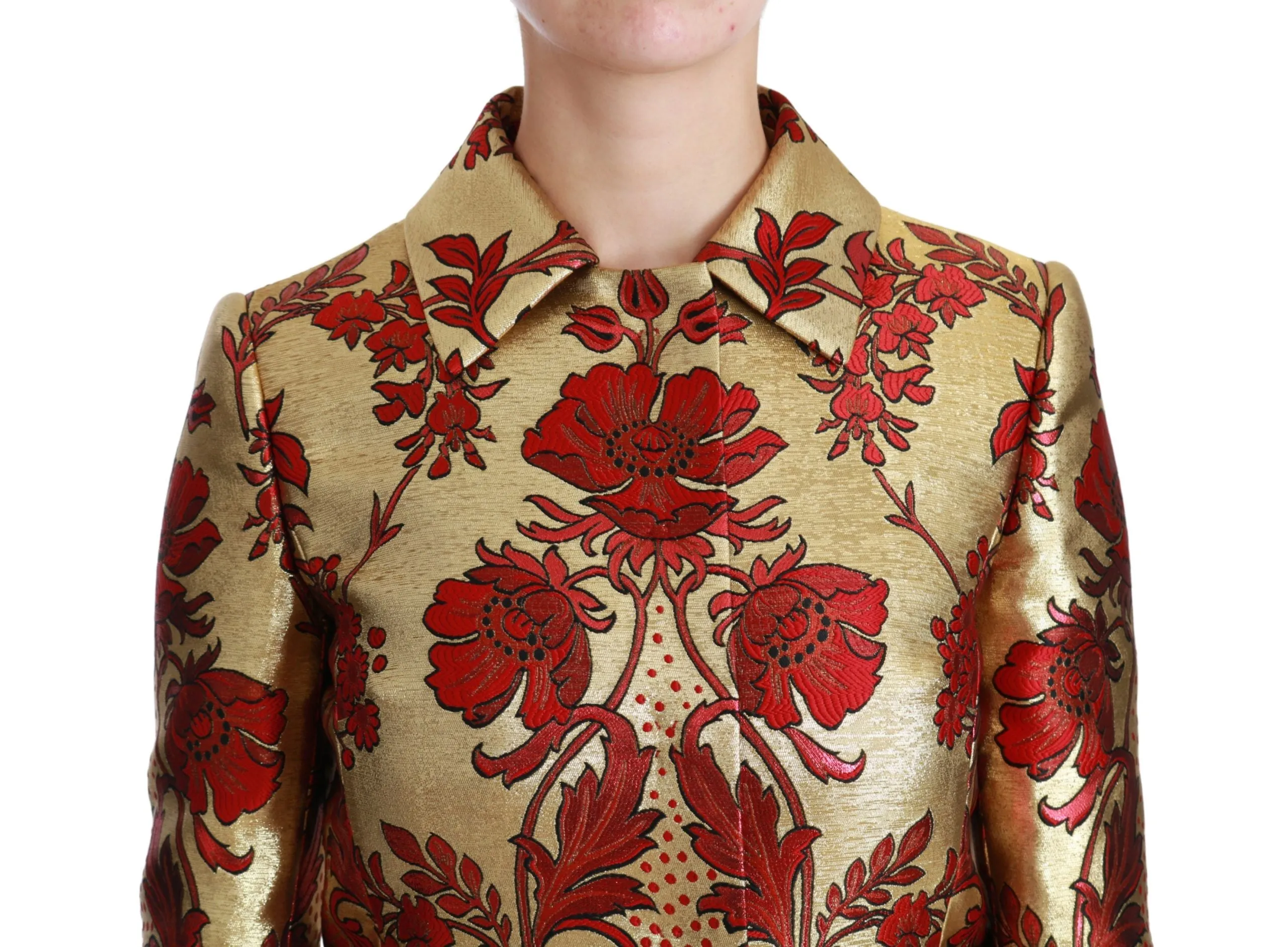 Elegant Gold Floral Brocade Trench Coat sold by Louxly product image thumbnail 5