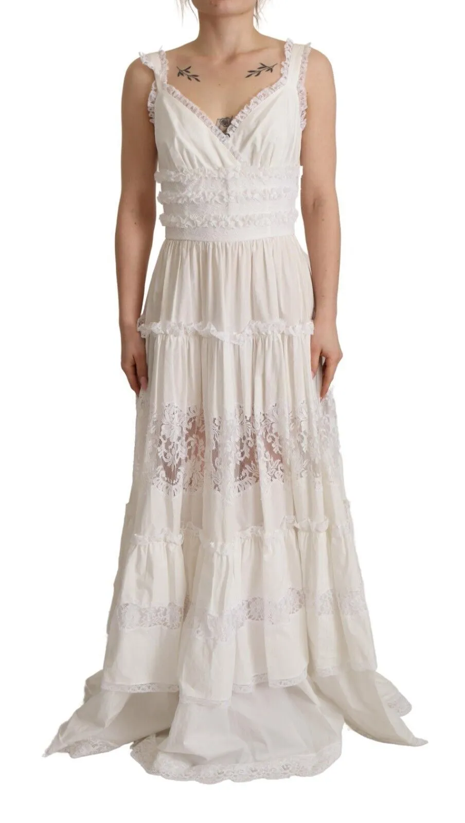 Elegant White A-Line Tiered Maxi Dress sold by Louxly