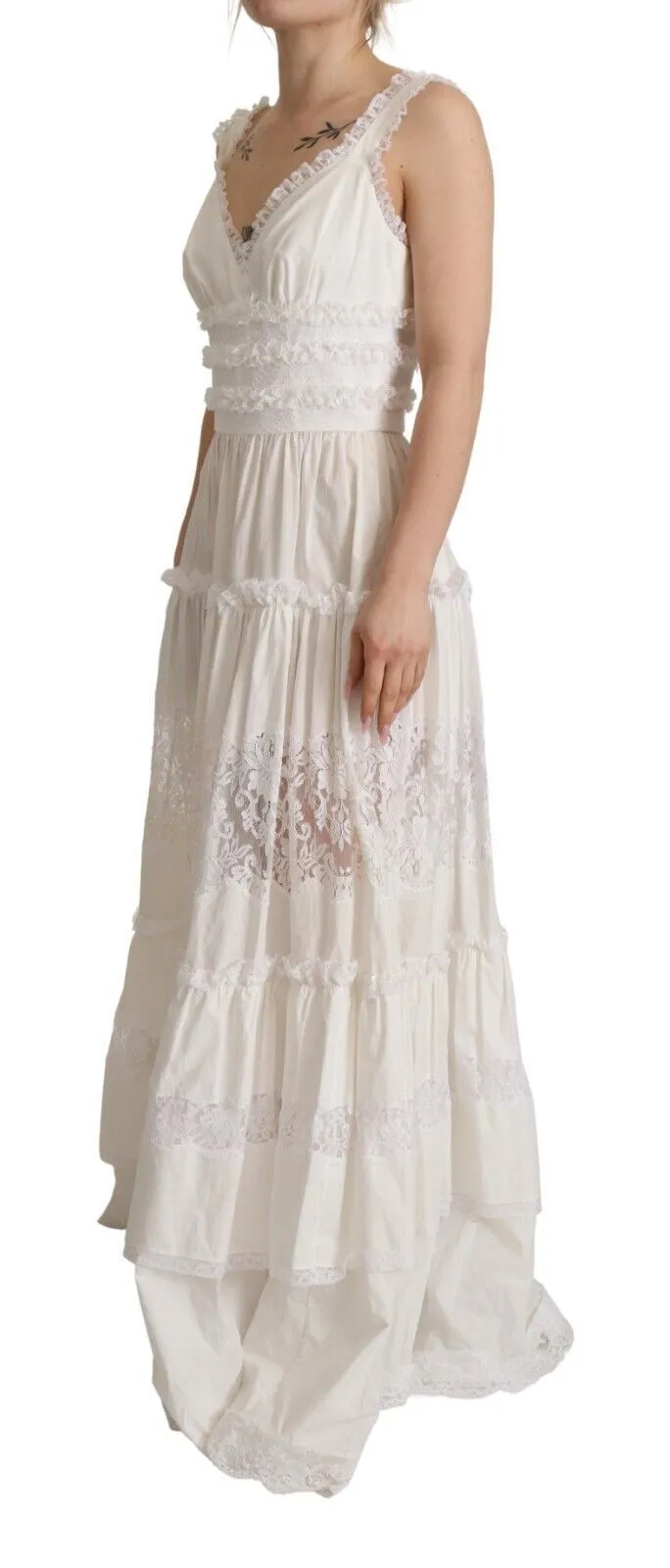 Elegant White A-Line Tiered Maxi Dress sold by Louxly product image thumbnail 2