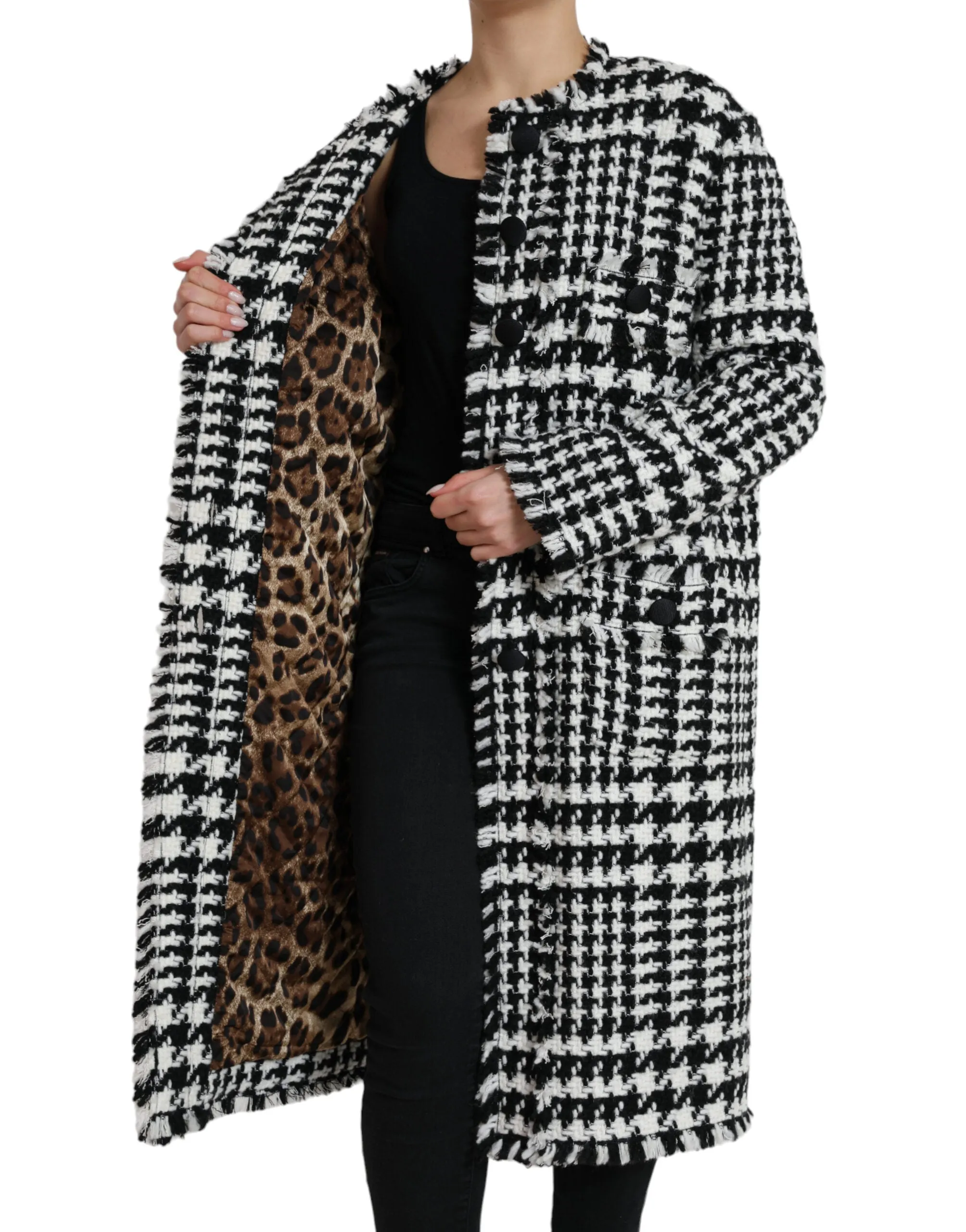 Elegant Houndstooth Long Trench Coat sold by Louxly product image thumbnail 5