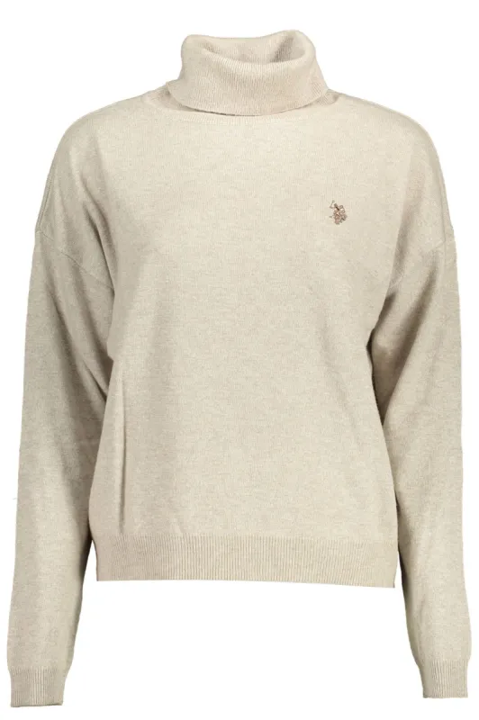 Chic Beige Turtleneck with Elegant Embroidery sold by Louxly