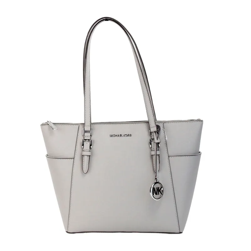 Charlotte Pearl Grey Large Leather Top Zip Tote Bag Purse sold by Louxly