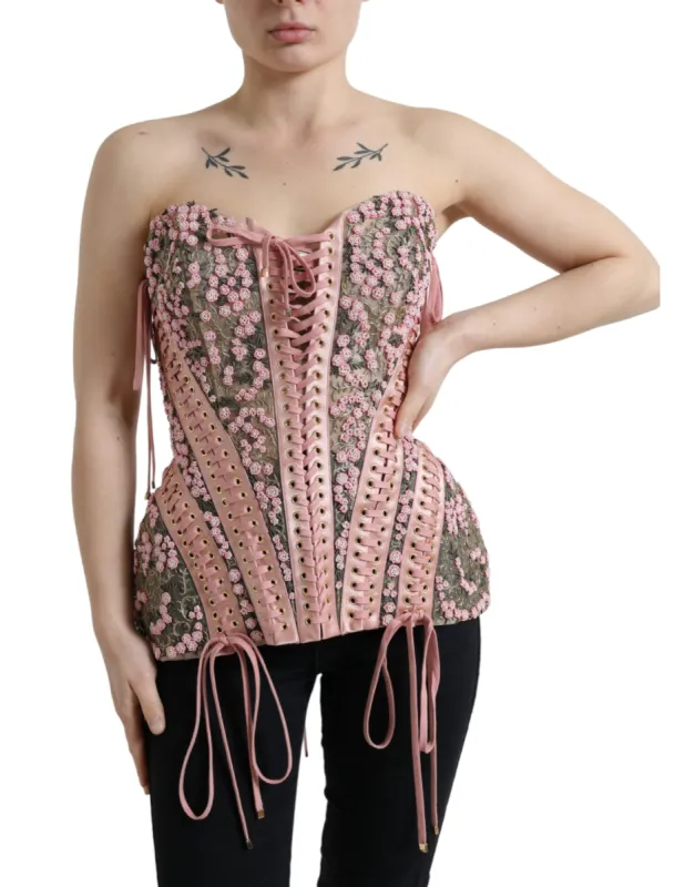 Silken Nylon Bustier Corset Top in Pink sold by Louxly